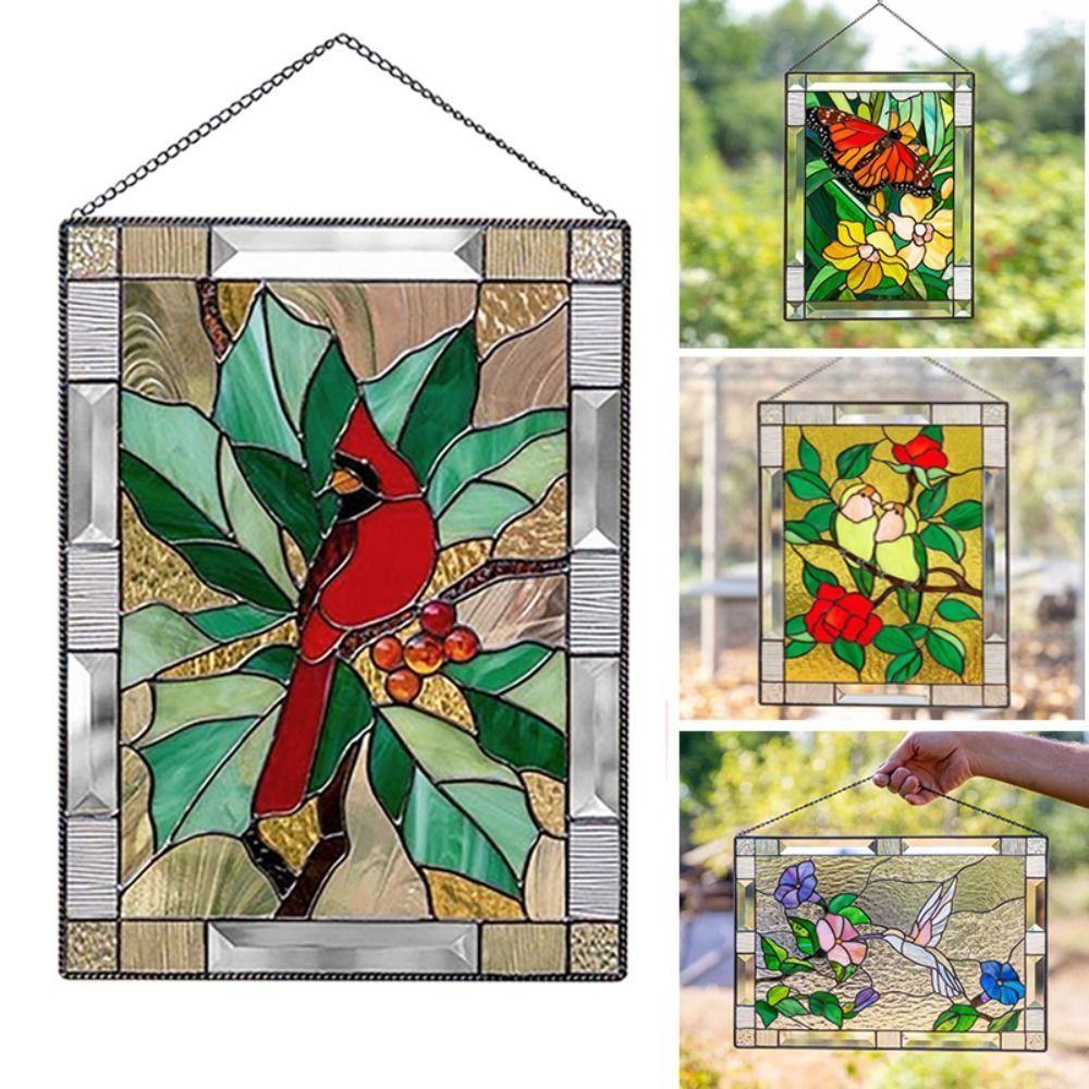 Flat Stained Window Panel Acrylic Hanging Stained Birds Panel Stained Suncatcher Home Decoration