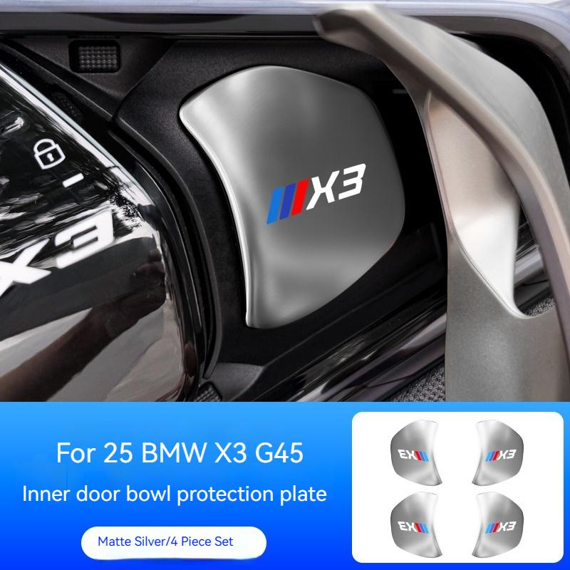 BBKG7 4Pcs Car Inner Door Bowl Stainless Steel Protection Cover Stickers For BMW X3 G45 G48 2024-2025 Sticker Styling Accessories
