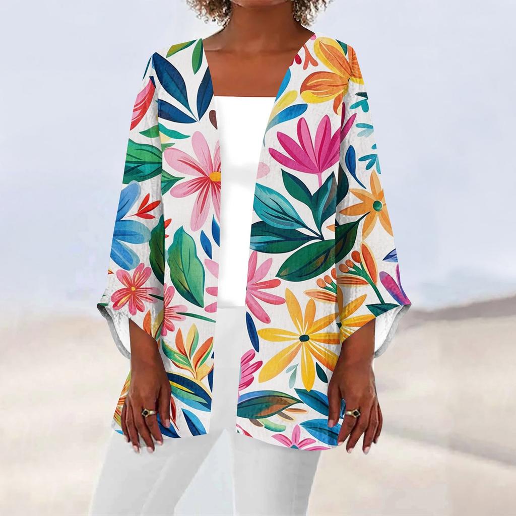 Women's Casual And Fashionable Printed Lightweight Mid Length Jacket Cardigan Cardigan
