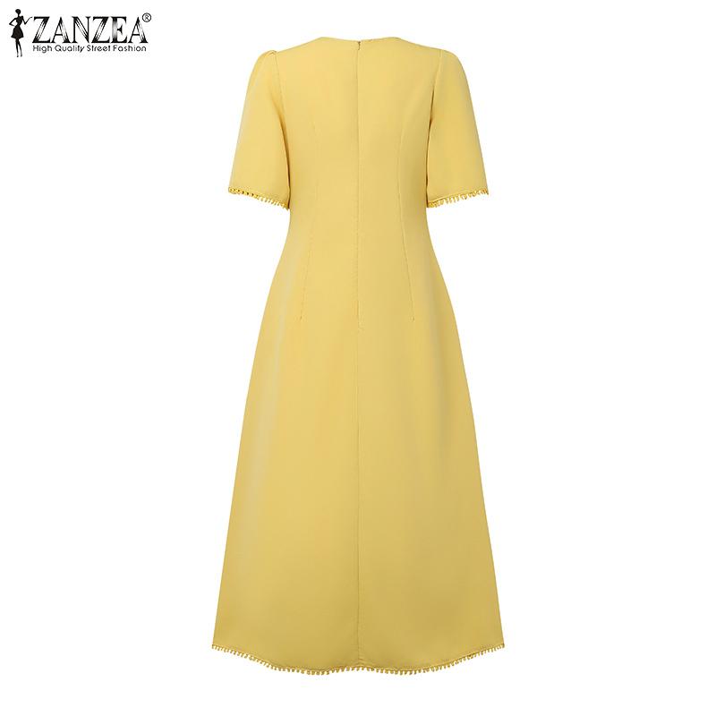 ZANZEA Женское повседневное летнее платье с коротким рукавом и V-образным вырезом