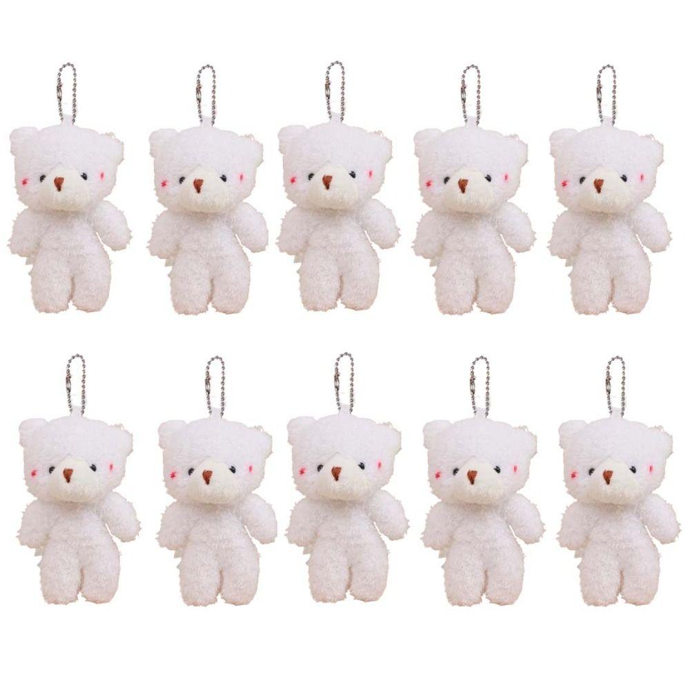 10Pcs Stuffed Little Bear Plush Toy Cartoon Animal Bear Plush Dolls White Bear Plush Keychain Kids