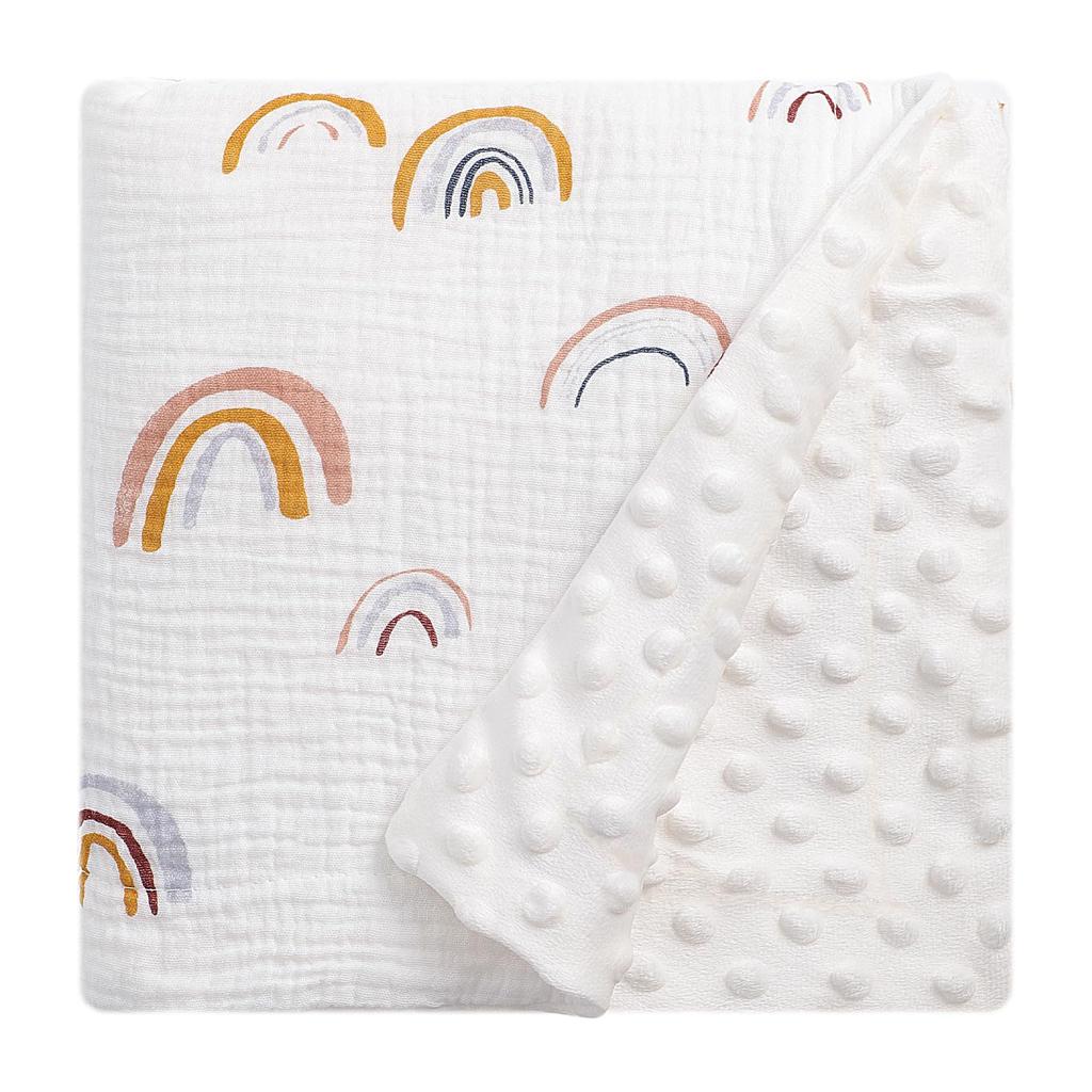 Однотонное детское одеяло из крепированной хлопковой марли, сумка для новорожденного с принтом, одеяло для комфорта, шапочка-одеяло