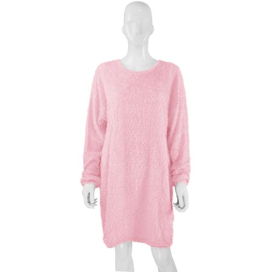 Шикарный женский осенний однотонный свитер с круглым вырезом, пушистое свободное платье длиной до колена