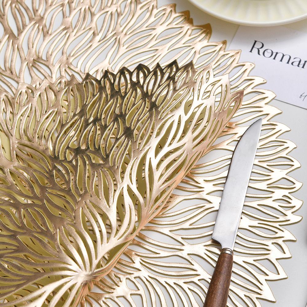 Simple Mesh Flower Placemat European Style Gold PVC Hollow Coffee Dining Table Decorative Mat Steak Tray Mat Coaster