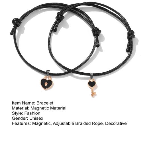 1 пара браслетов для пар, магнитные регулируемые плетеные веревки, эластичные ретро декоративные подарки, ключ для любви