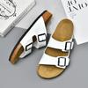 2024 New Summer Men Cork Slipper Casual Breathable Beach Double Buckle Non-slip Outside Nubuck Leather Slip On Slides Shoes
