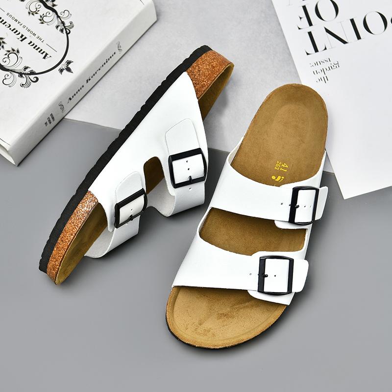 2024 New Summer Men Cork Slipper Casual Breathable Beach Double Buckle Non-slip Outside Nubuck Leather Slip On Slides Shoes