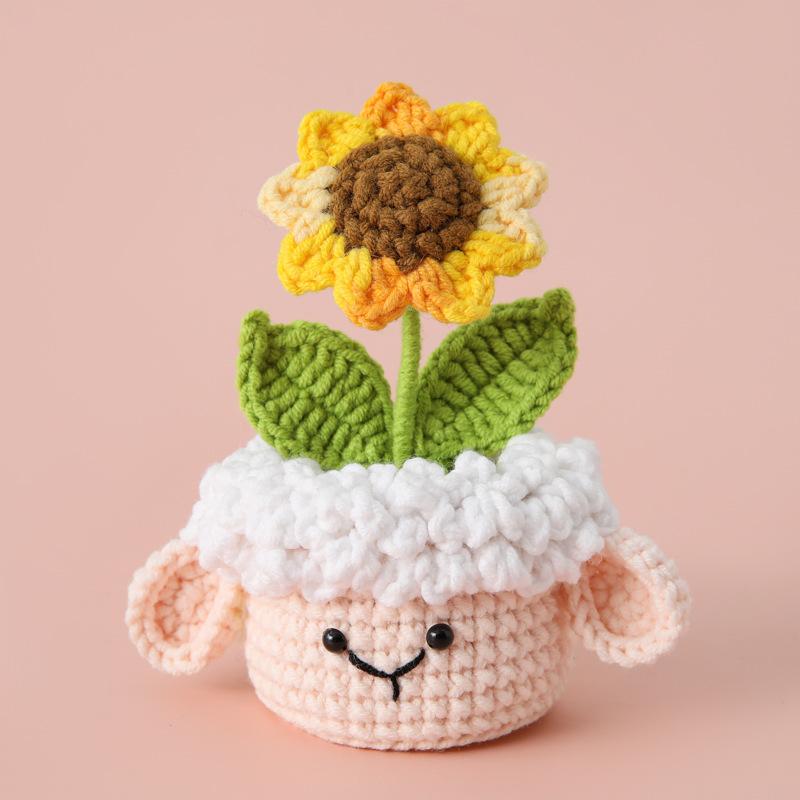 Mini Animal Crochet Potted Cute Handwoven Cartoon Flowers Creative Hand-knitted Car Home Desktop Shelf Decor Items Gift