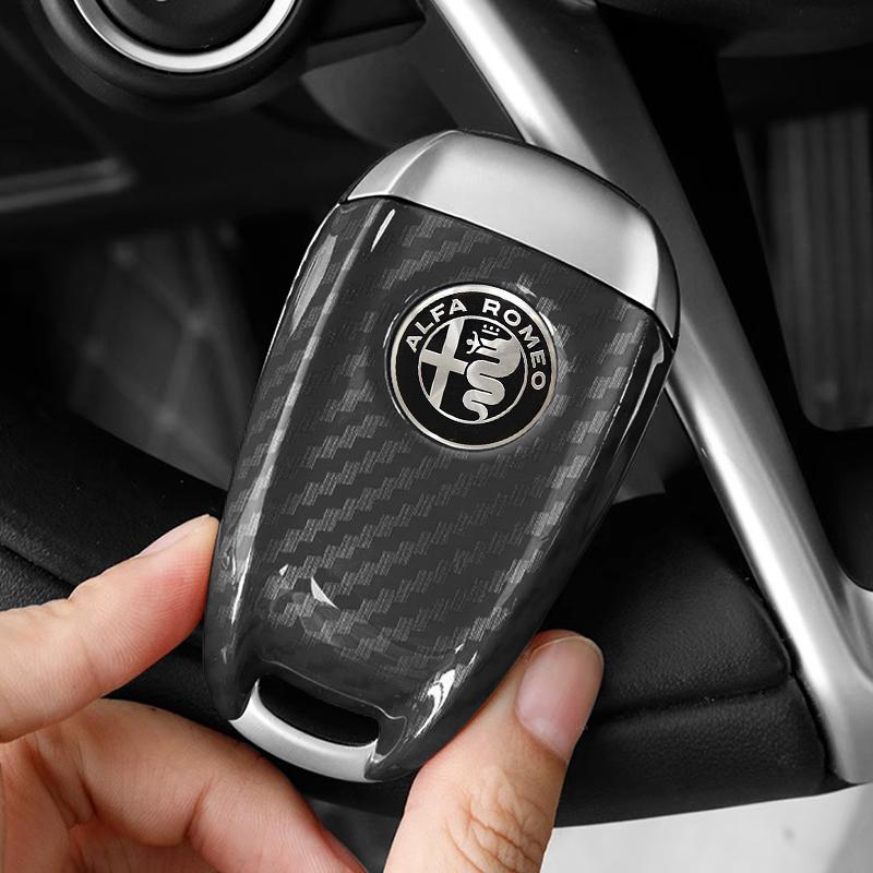 for  Car Key Cover Replacement Key Case Alfa Romeo Giulia Stelvio Tonale Carbon Fiber Style wer123