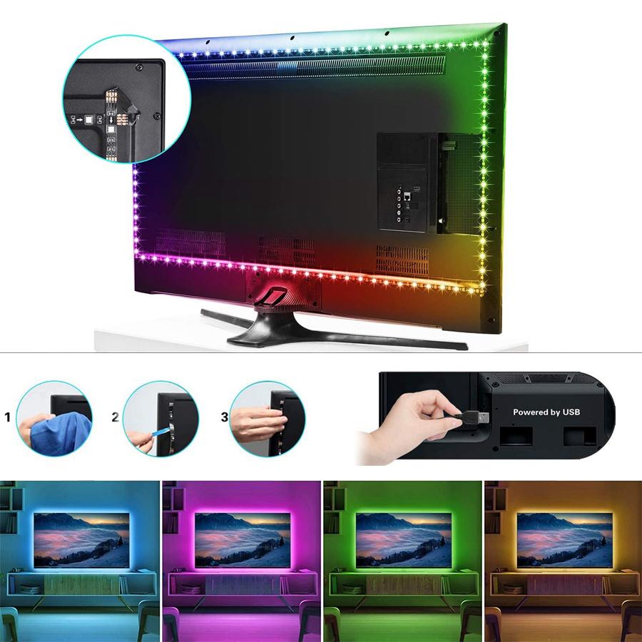 Светодиодная лента 5050 гибкая лента для лампы 3-кнопочный датчик звука RGB лента 1 м 2 м 3 м 4 м DC5V украшение подсветка для телевизора