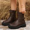 Модная обувь для женщин 2024 Высокое качество Боковая молния Женские ботинки Зима Круглый носок Однотонные Короткое голенище Платформа Массивный каблук Модные ботинки