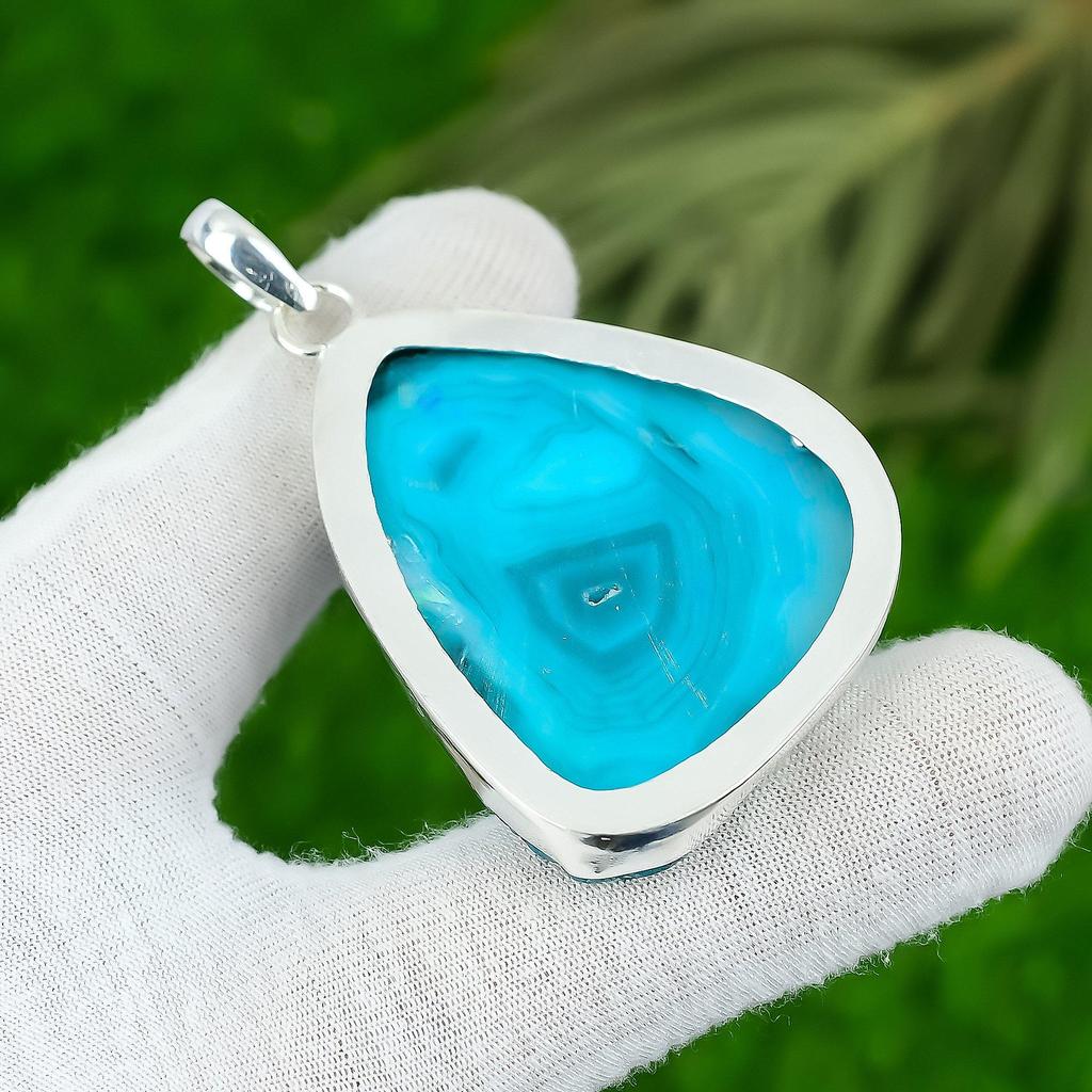 925 Silver Trillion Green Druzy Slice Stone Wedding Engagement Pendant Jewelry