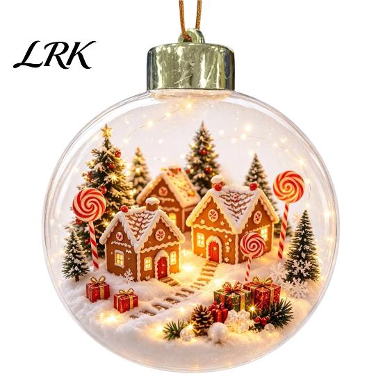 3D Winter Scene Decor Glowing Christmas Story Ornament, Light Up Mini Holiday Hanging Ornaments, Acrylic Festive Party Clear Ball Decoration for Xmas