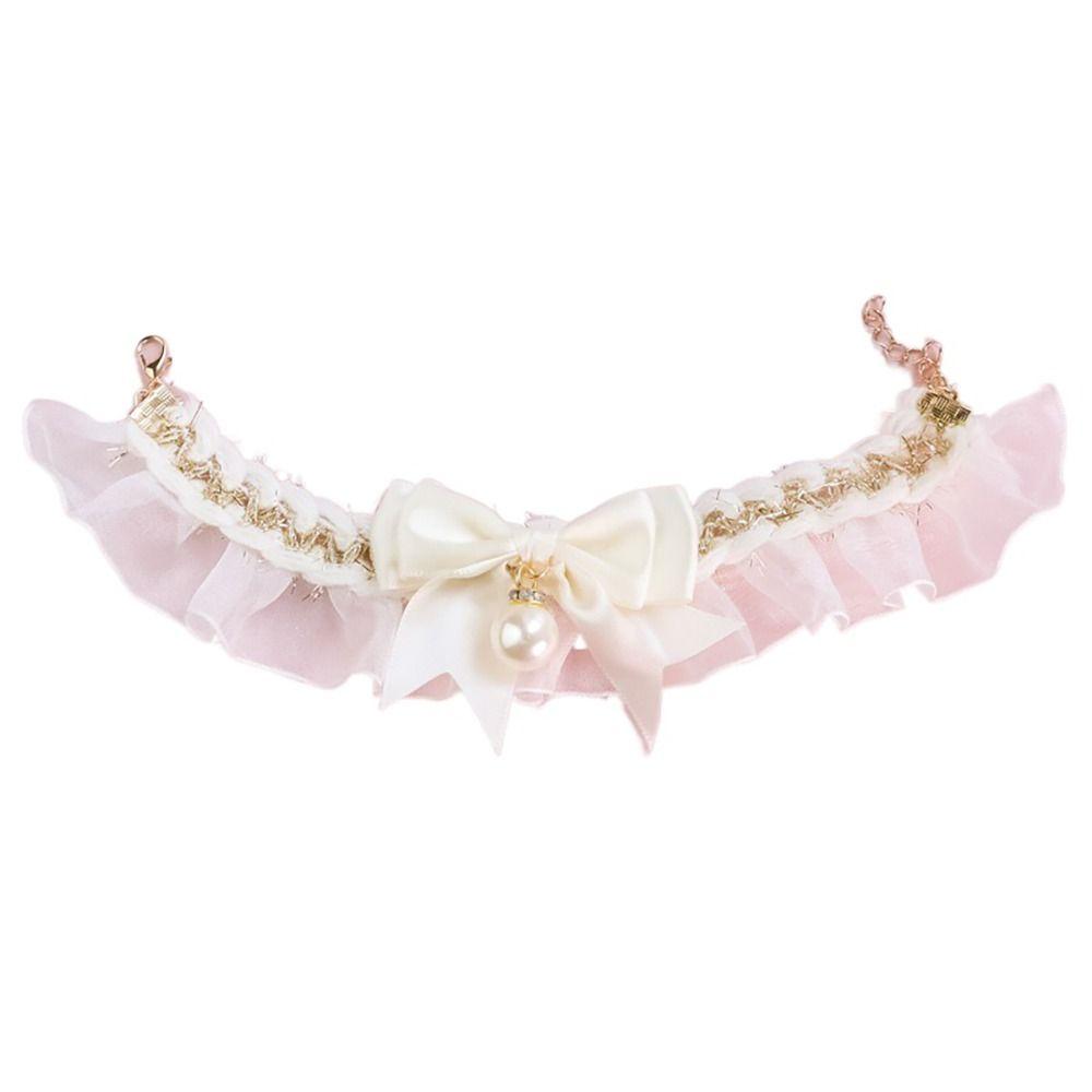 Lace Dog Collar Pearl Puppy Necktie Cute Pet Supplies