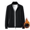 Men's Solid Color Stand Collar Cardigan Sweater with Velvet, Customizable Logo, Spring/Autumn Casual Sports Jacket.