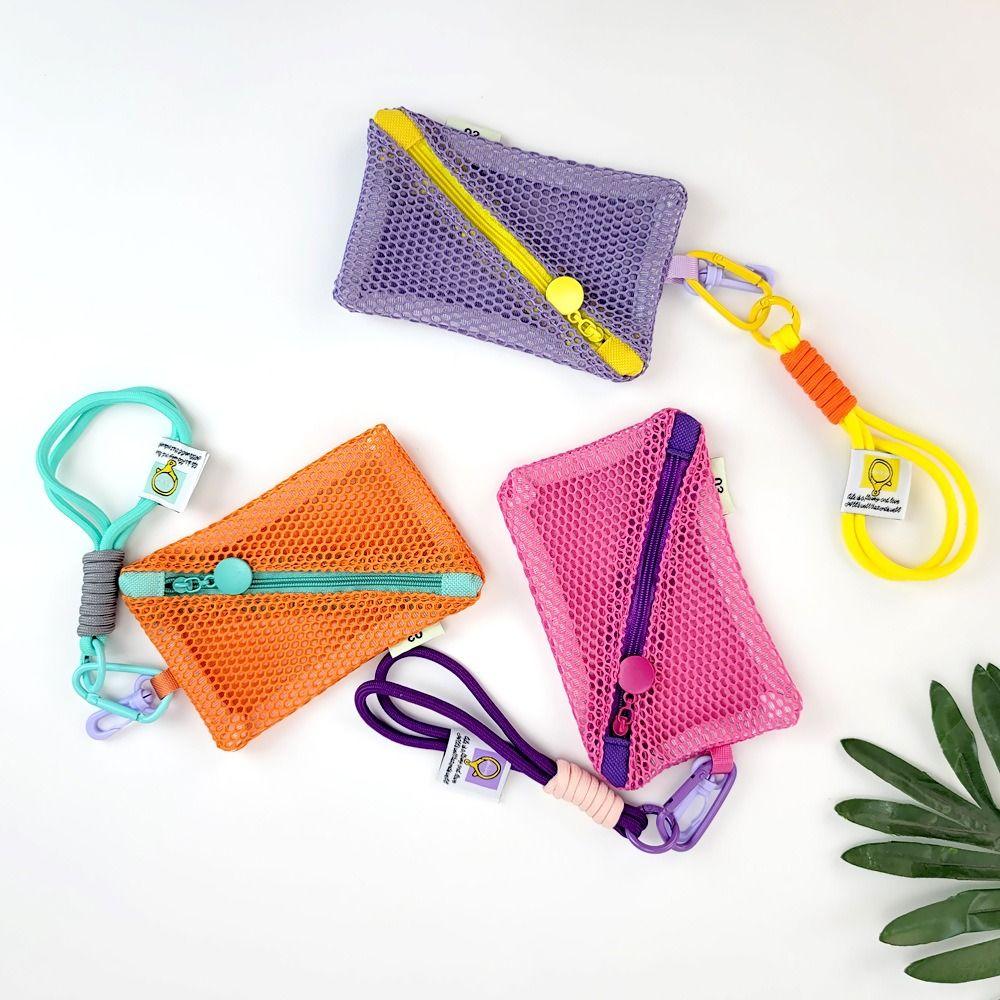 Сетчатая косметичка большой вместимости, цвет дофамина, кошелек для монет, прочная сумка для хранения
