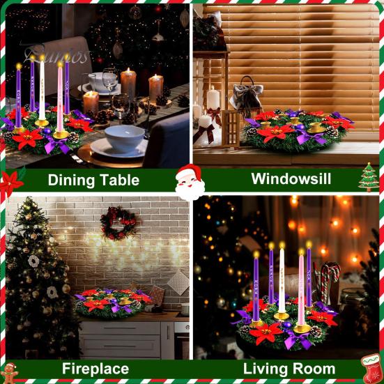 Рождественский венок 12 дюймов многоразовый искусственный венок из сосновых иголок с 4 подсвечниками Рождественский венок с лентой шишки ягоды для дома