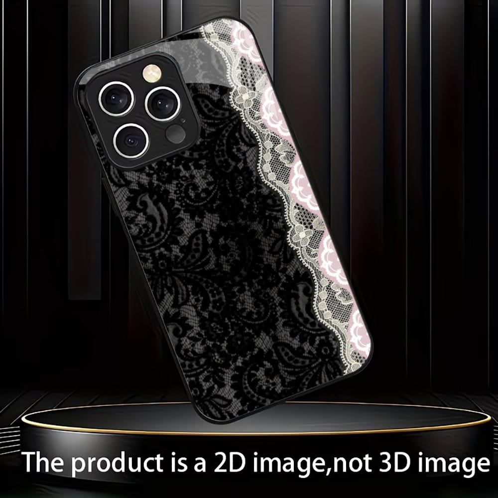 Luxury Black Floral Lace phone case mobile phones for iphone 17 pro max cover Glass for iPhone 17 16 15 14 13 12 11pm Pro Plus