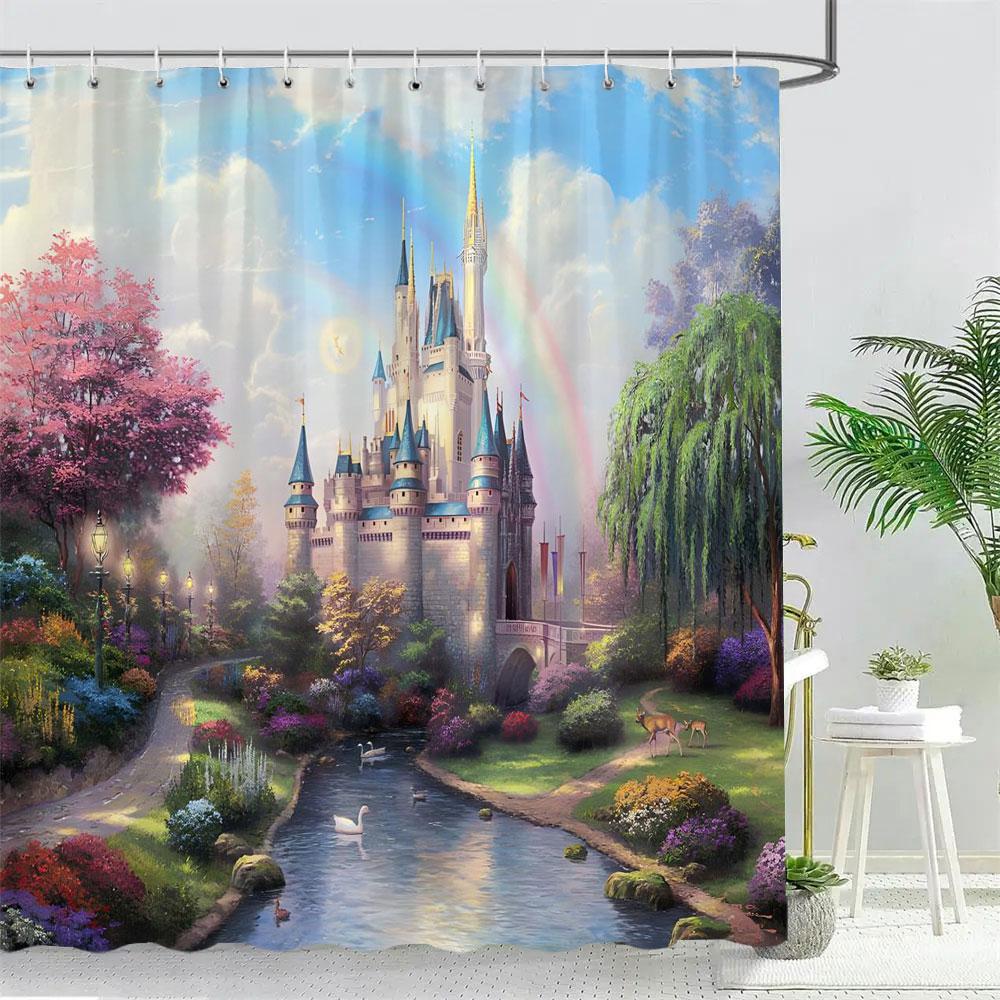 Фэнтезийный Лесной Грибной Домик Занавеска для душа Милый Мультяшный Узор Полиэстеровая Ткань Детская Занавеска для Ванной Декор для Ванной Комнаты С Крючками