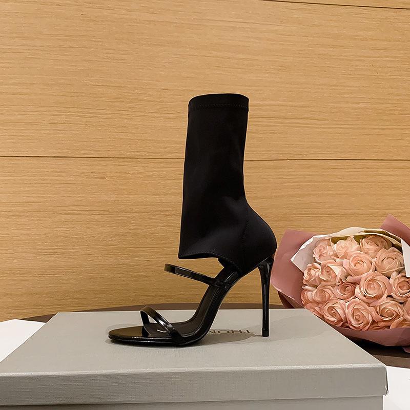 Beautiful sandals women's one-word strap high heels niche stiletto open-toed cool boots