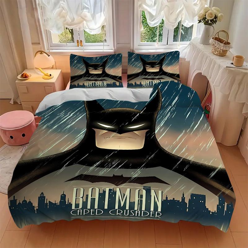 3pcs Batman Caped Crusader Bedding Set, Soft Polyester Duvet Cover and Pillowcases Machine Washable Seasons all suitable 90