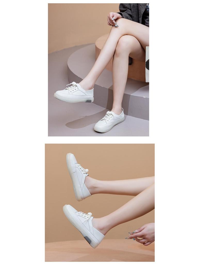 2025 Women's Genuine Leather White Sneakers: Breathable, Soft Cowhide Sole, Versatile Two-Wear Design for Spring & Summer.