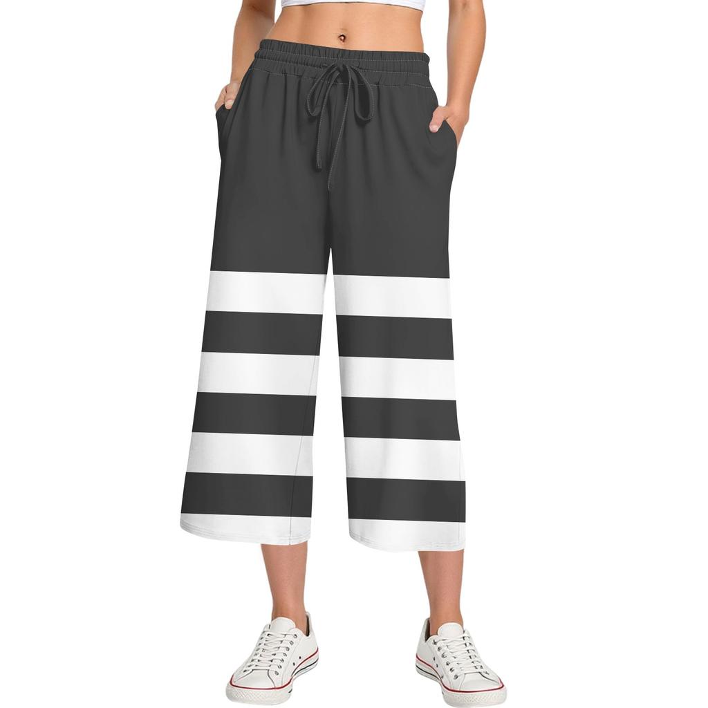 Женские летние повседневные спортивные брюки с высокой талией и принтом, укороченные брюки свободного покроя