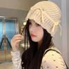 Cute bow needle fisherman hat children versatile ins sweet atmosphere show face small knitting wool basin hat