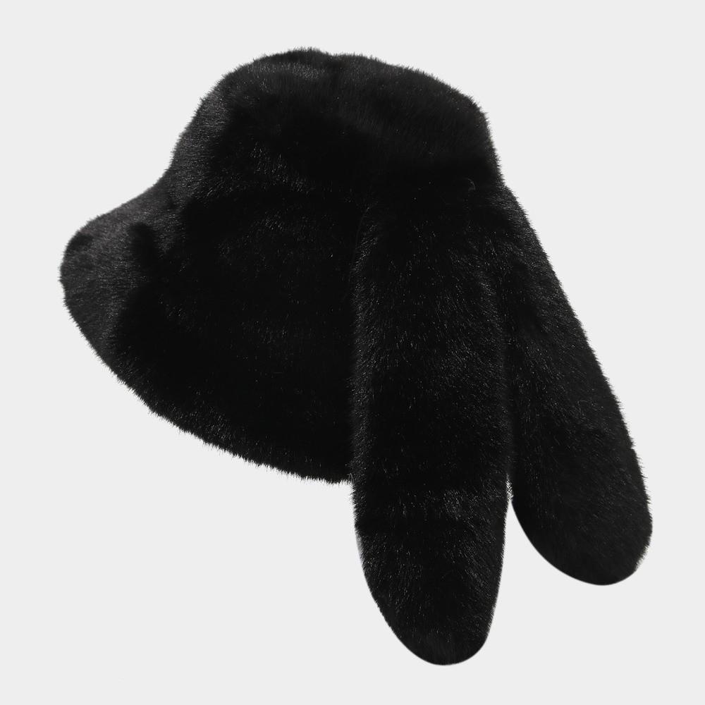 Soft Rabbit Ear Bucket Hat Solid Color Pullover Hat Cute Fisherman Hat For Women