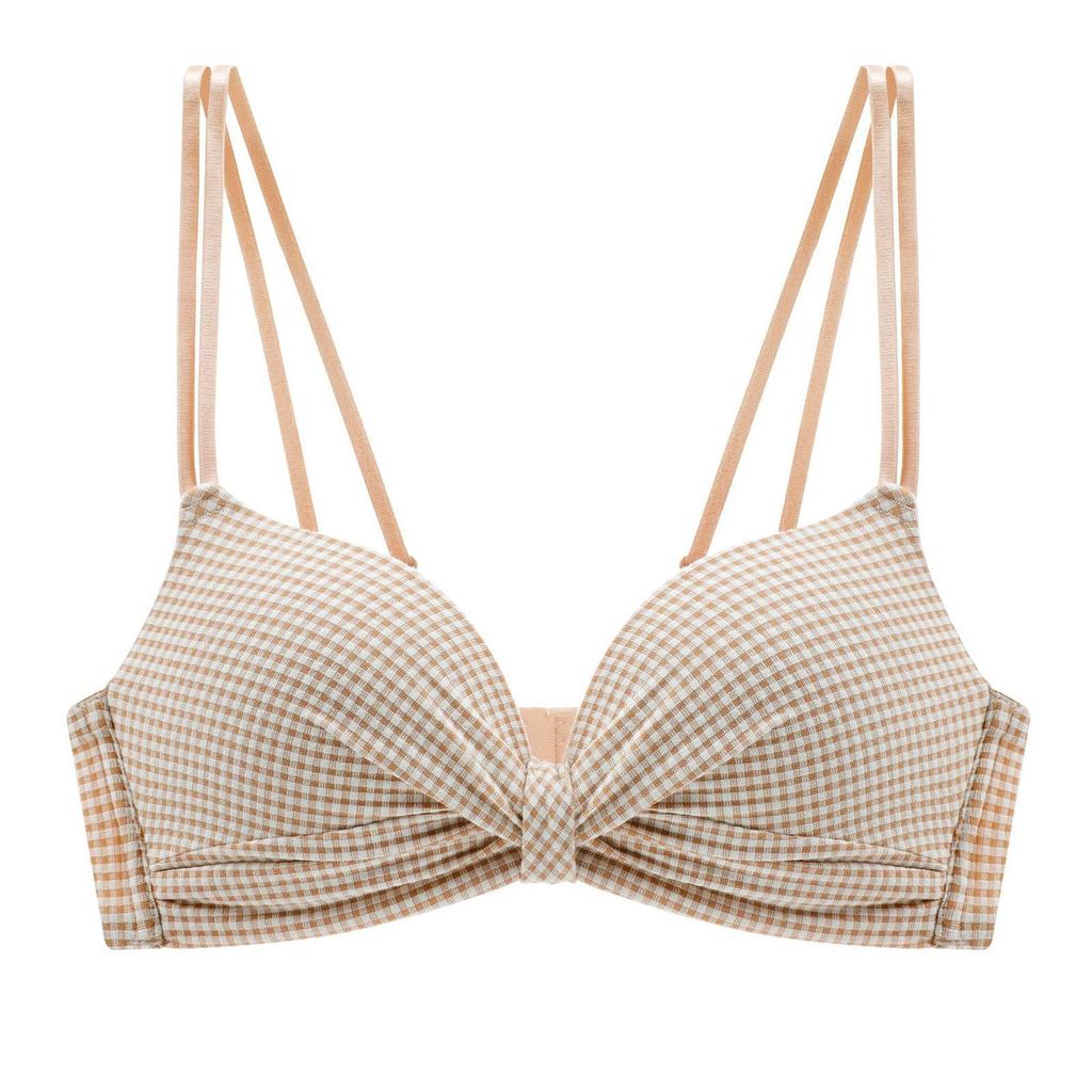 Женский бюстгальтер с клетчатым принтом, пуш-ап, регулируемый плечевой ремень, мягкий бесшовный, без стального кольца, мягкая дышащая задняя застежка, женское интимное нижнее белье