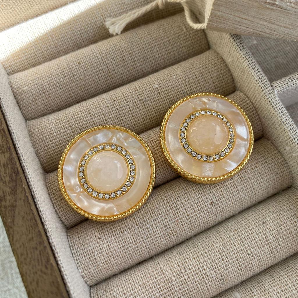 Средневековые круглые серьги-гвоздики в стиле ретро, нишевые французские серьги с легким роскошным пудровым кристаллом