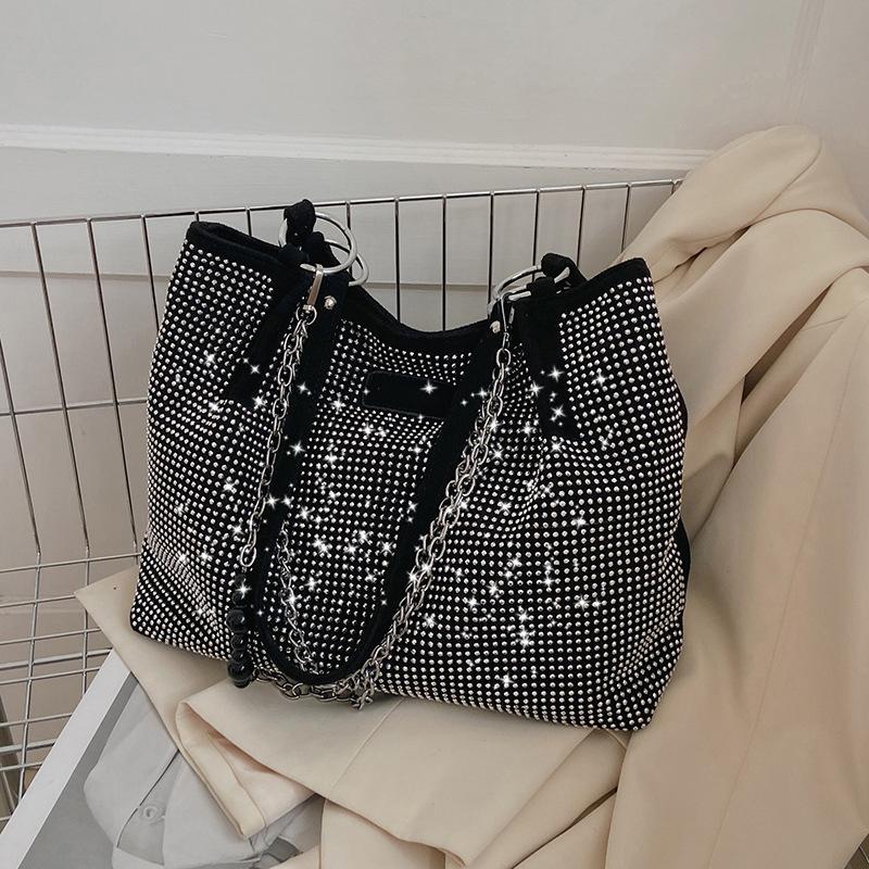 Yogodlns Luxury Rhinestone Bucket Tote Bag Women Fashion Large Capacity Handle Shopping Shoulder Bag