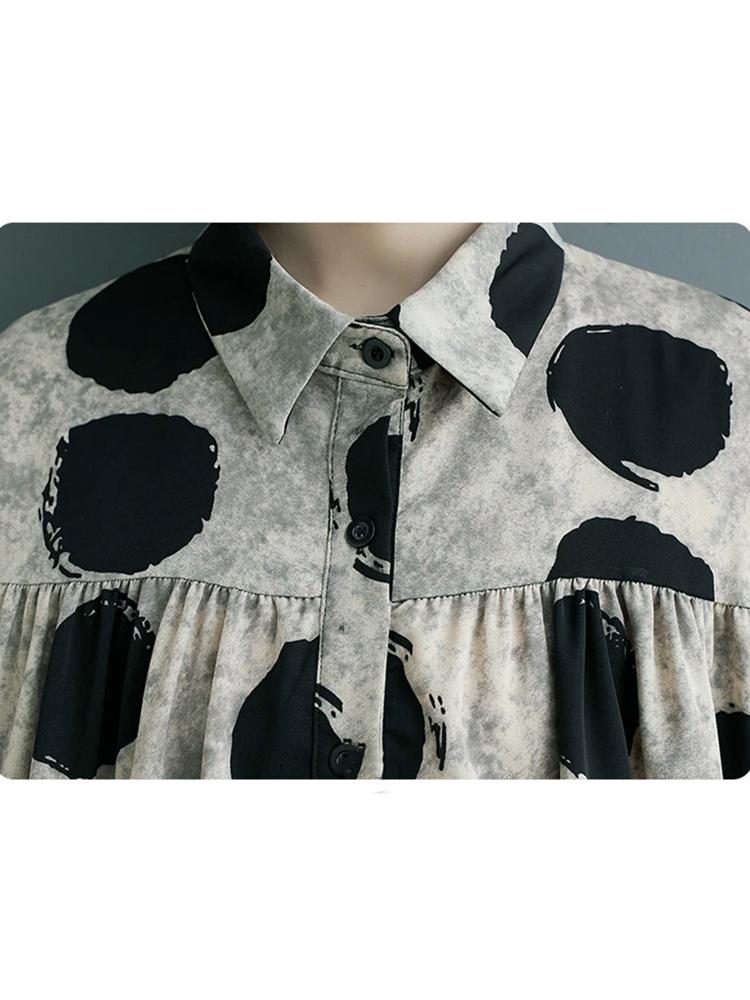 Xitao Рубашка в горошек со свободными складками и принтом, повседневный однобортный женский топ DMJ3770