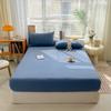 Simple Solid Color Blue Fitted Sheet Set 3Pcs Japanese Style Mattress Cover Skin-friendly Breathable Queen Size Bedding Set