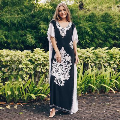 Женский кафтан больших размеров с V-образным вырезом и этническим принтом Кафтан «Крыло летучей мыши» Пляжное платье макси с разрезом по бокам Купальник Прикрытие Свадебные платья для гостей Q979