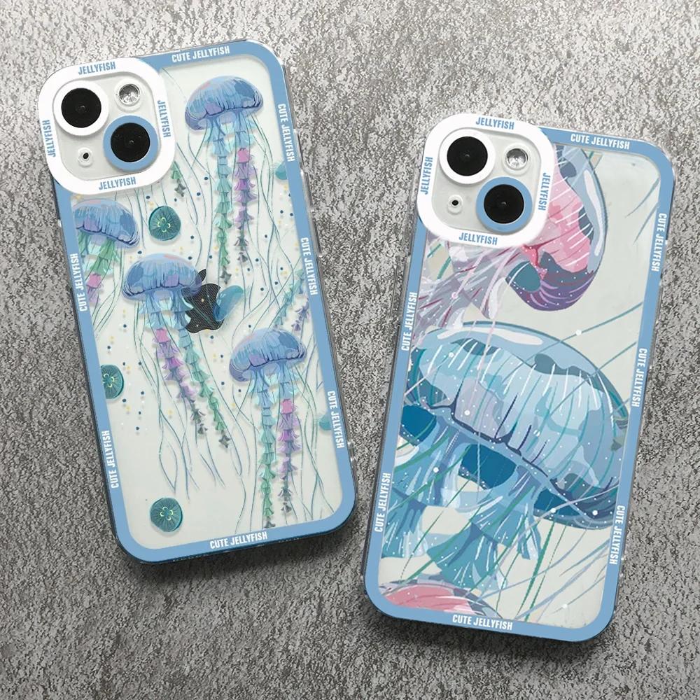 Забавный Мультяшный Медуза Чехол для Телефона Для iPhone 17 16 15 14 13 12 11 Pro Max Mini Plus 7 8 Air Ударопрочный Прозрачный Мягкий Чехол