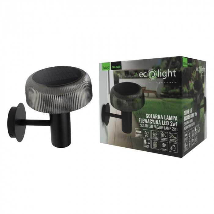 Solarna + Usb Lampa Elewacyjna Led 2W1 Ip44 Soe-16Bd Czarny Klosz