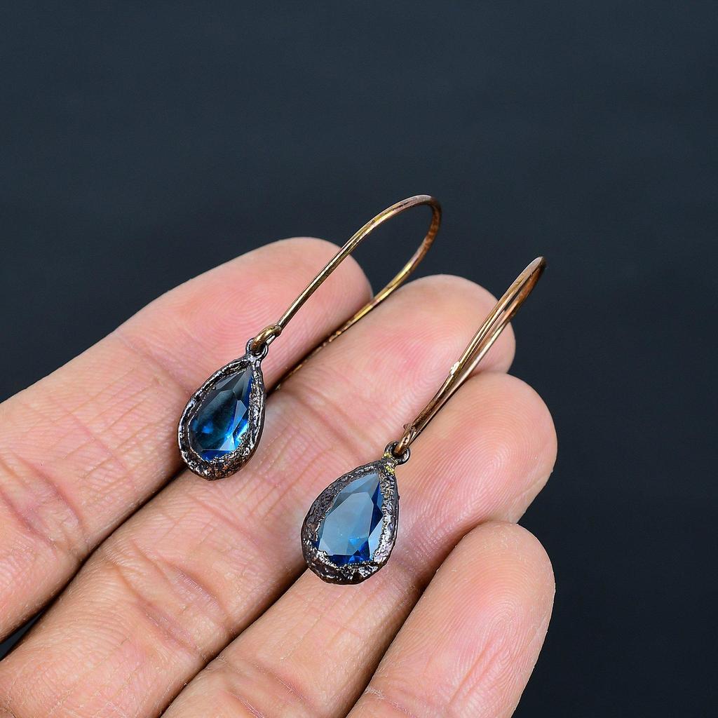 Blue Topaz Earrings, Copper Electroformed Gemstone Jewelry, Handmade Earrings, For Thanksgiving