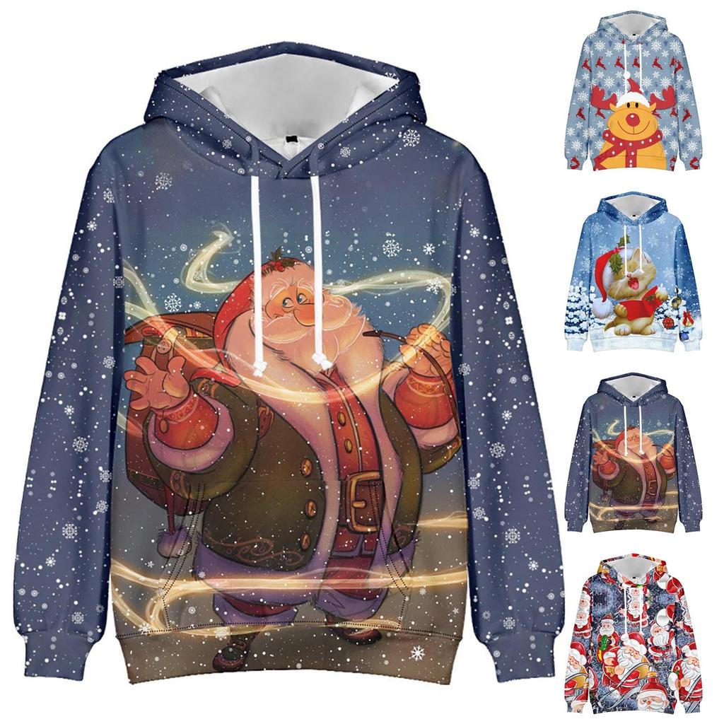 Свитер с капюшоном с рождественским принтом и длинными рукавами для мужчин и женщин весной и осенью