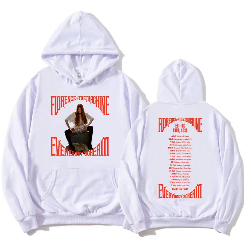 Everybody Scream Тур 2026 Худи Florence + The Machine Свитшот Рок-группы С длинным рукавом Флис Женские Пуловеры Одежда с принтом