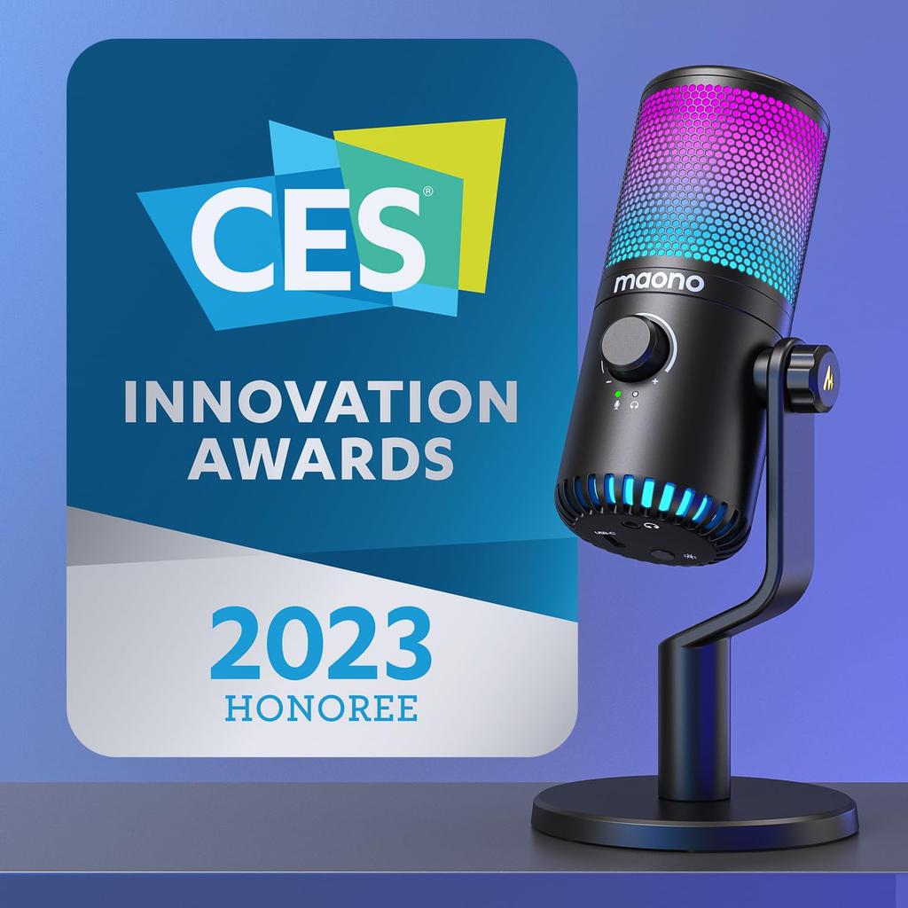 USB-конденсаторный микрофон MAONO Игровой микрофон Микрофон для ПК Специальное программное обеспечение Кнопка отключения звука RGB-подсветка Выходной разъем для наушников Однонаправленный