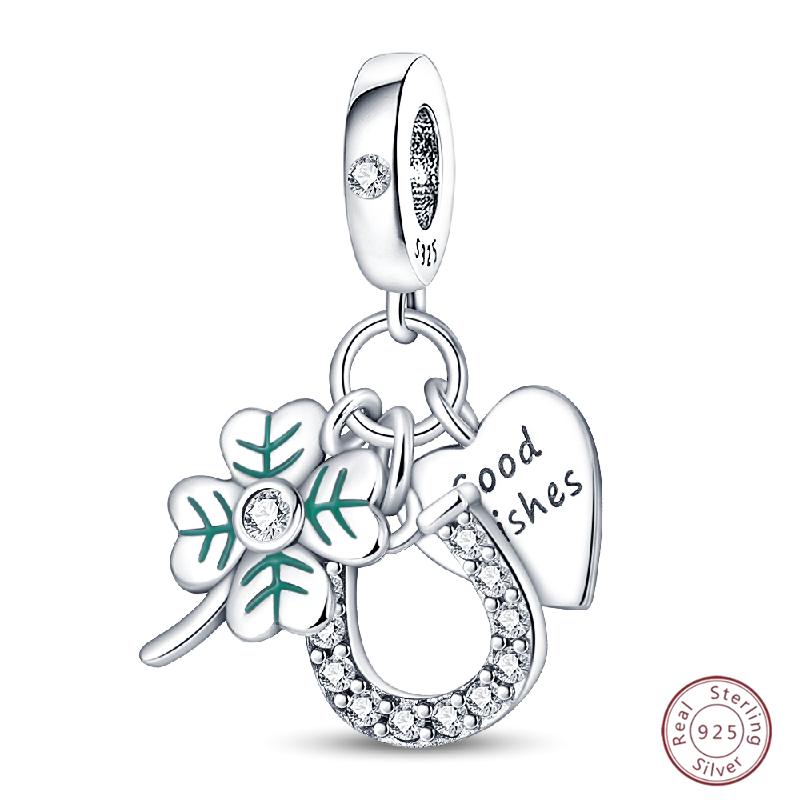 Медный браслет с бусинами 'Четырехлистный клевер на удачу', с блестящим цирконием, для оригинального браслета 3 мм, женские изящные украшения