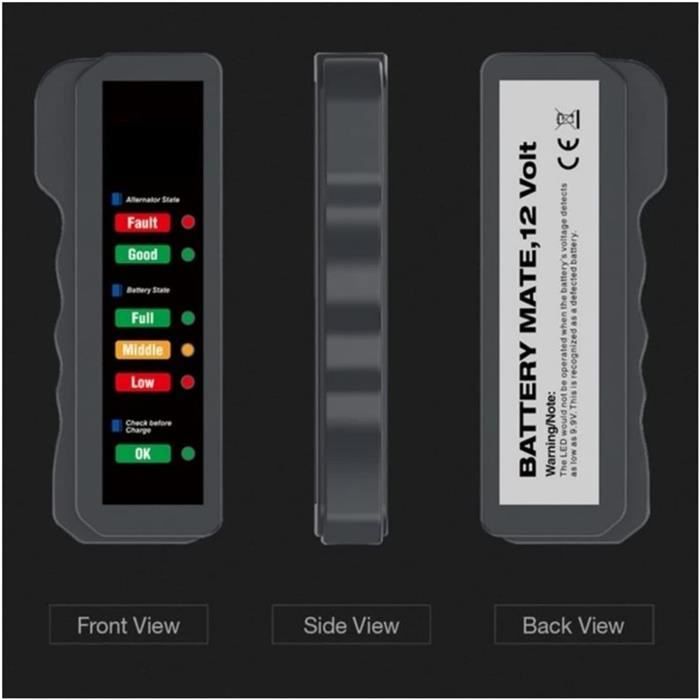 Testeur de batterie 12V - Universal - Digital - Outil de diagnostic - Alternateur - Voiture/Moto
