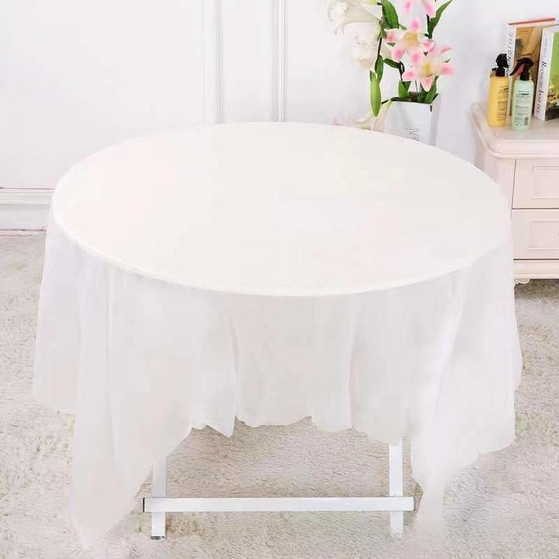 Прозрачная красно-белая одноразовая скатерть - плотная, пластиковая, круглая или прямоугольная