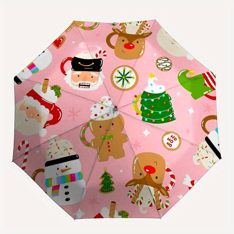 1pc Christmas Pattern Automatic Folding Umbrella - Portable Foldable Design with 8 Ribs, Durable Plastic & Iron Frame, Casual Outdoor Access