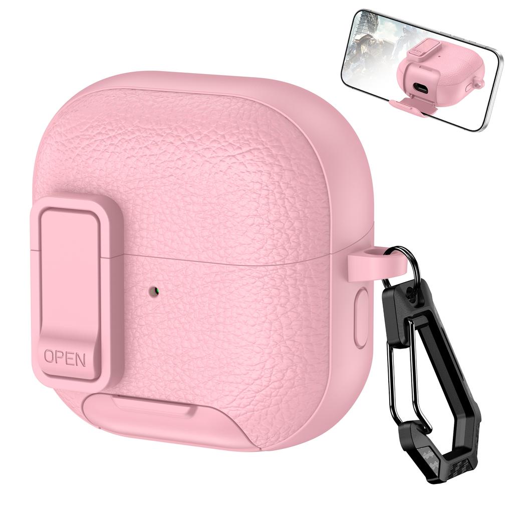 Защитный чехол для Huawei FreeClip 2 с текстурой кожи, дизайн с замком, чехол для беспроводных наушников с функцией подставки для телефона/Пряжкой