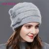 Cashmere Women Winter Hats Middle-aged Female Knitted Beret Beanie Thick Warm Caps Decoration by Rhinestones and Pompom
