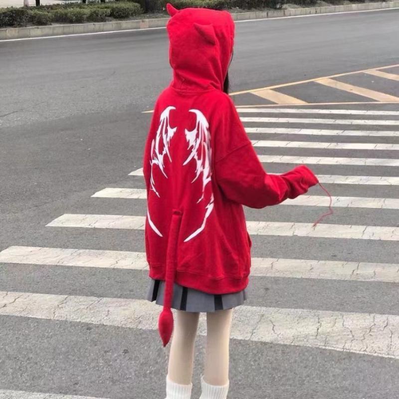 Готические толстовки на молнии в стиле Харадзюку, женские топы в готическом стиле, японская уличная одежда, толстовка с капюшоном, осенние пуловеры