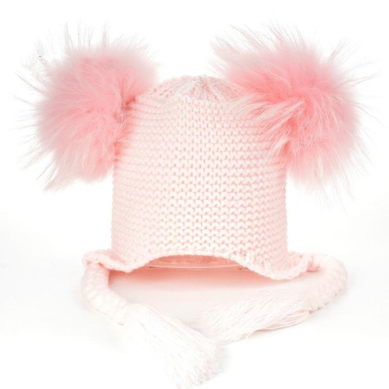 New Autumn Winter Baby Beanie 22 CM Real Fur Pompoms Warm Sleep Wool Cap Kids Clothing Accessories H