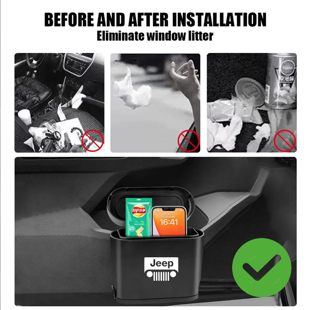 Car Trash Bin Can Auto Dustbin Waste Rubbish Bin Organizer Storage Holder For Jeep JPB Grand Cherokee Wrangler Renegaed Compass AKL1